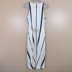 LOU & GREY Cut Out Back Cream & Navy Striped Dress M